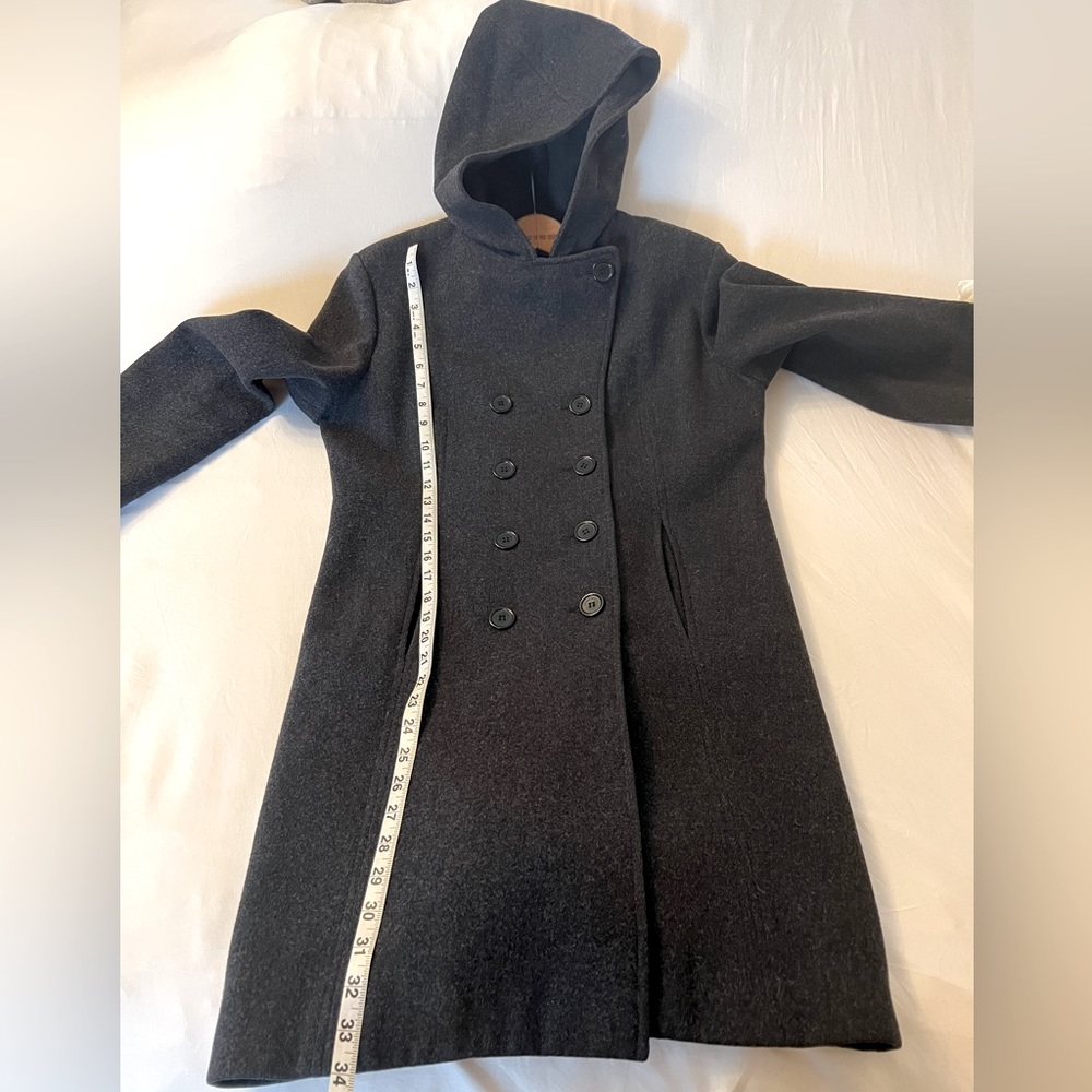 DonnyBrook Long Wool Hooded Grey Double Breasted Lined Coat Size Large 10-12